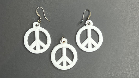 Peace symbol earrings and pendant set