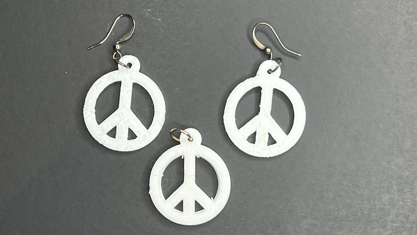 Peace symbol earrings and pendant set